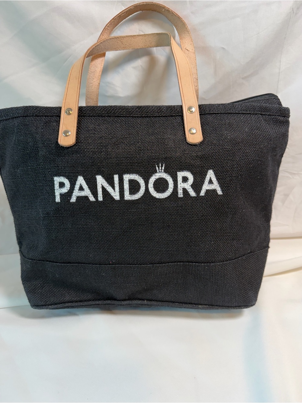 Pandora Black Canvas Tote with Natural Leather Handles